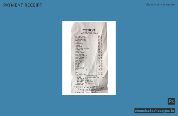Vorschau eines Beispiels für einen Kassenbon von Tesco (Supermarkt)